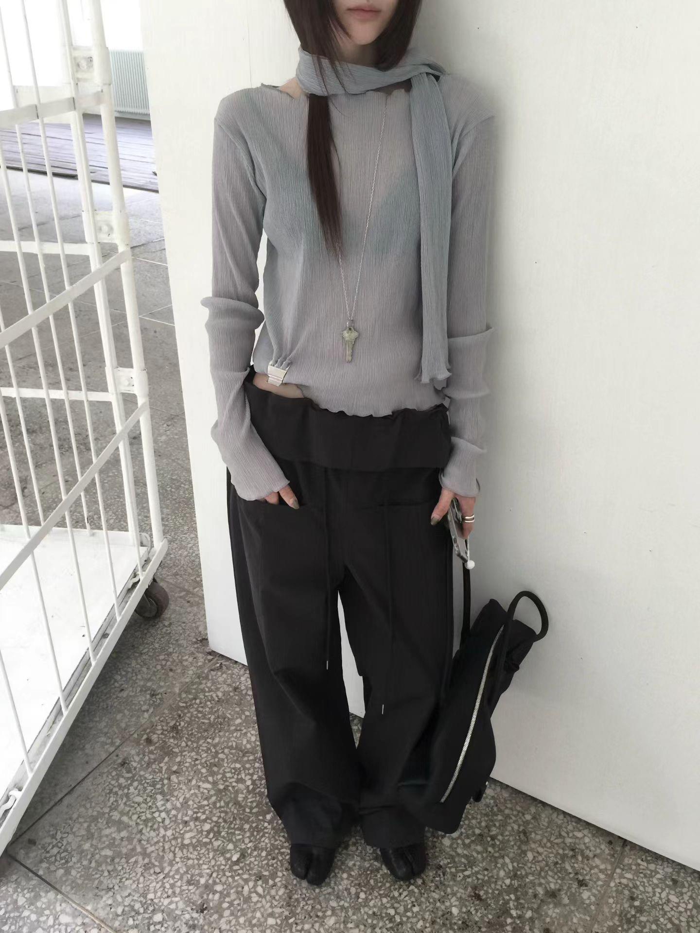 反摺腰頭抽繩工作褲